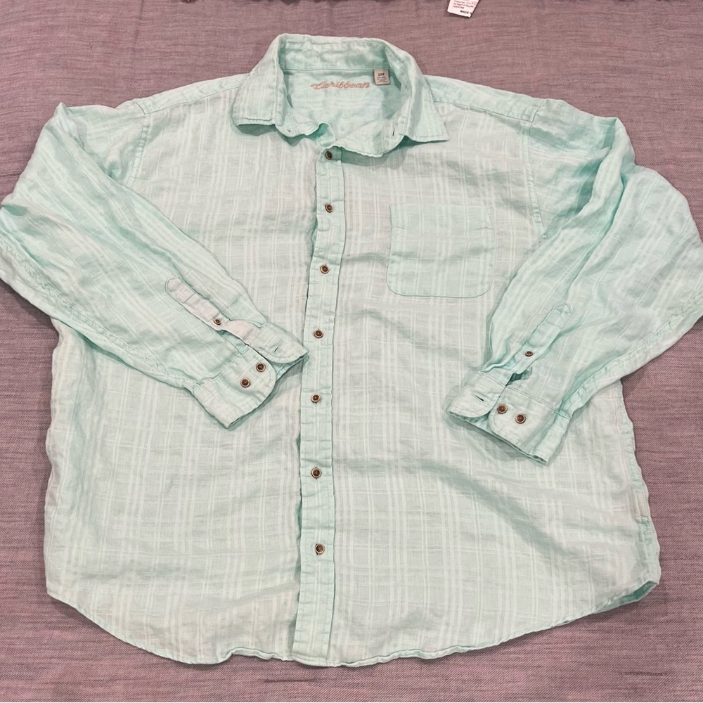 Caribbean Green Casual Button Down Shirt Lightweight Size‎ 2XBIG